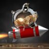 Piggy bank on a flying rocket