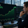 Trader watches XRP rise 6% to $1.44 on a large XRP/USD market screen